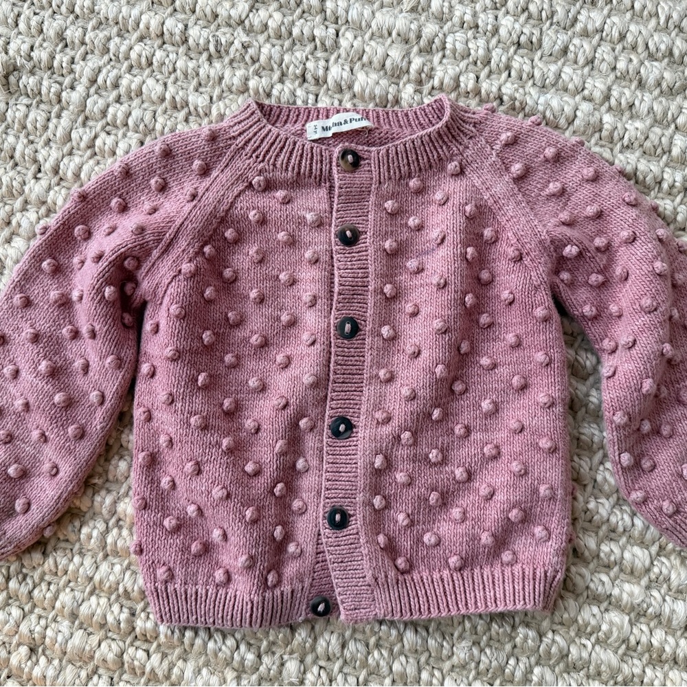 Misha and Puff Girls' Pink Popcorn Cardigan Sweater- 3-4Y - Picture 2 of 6